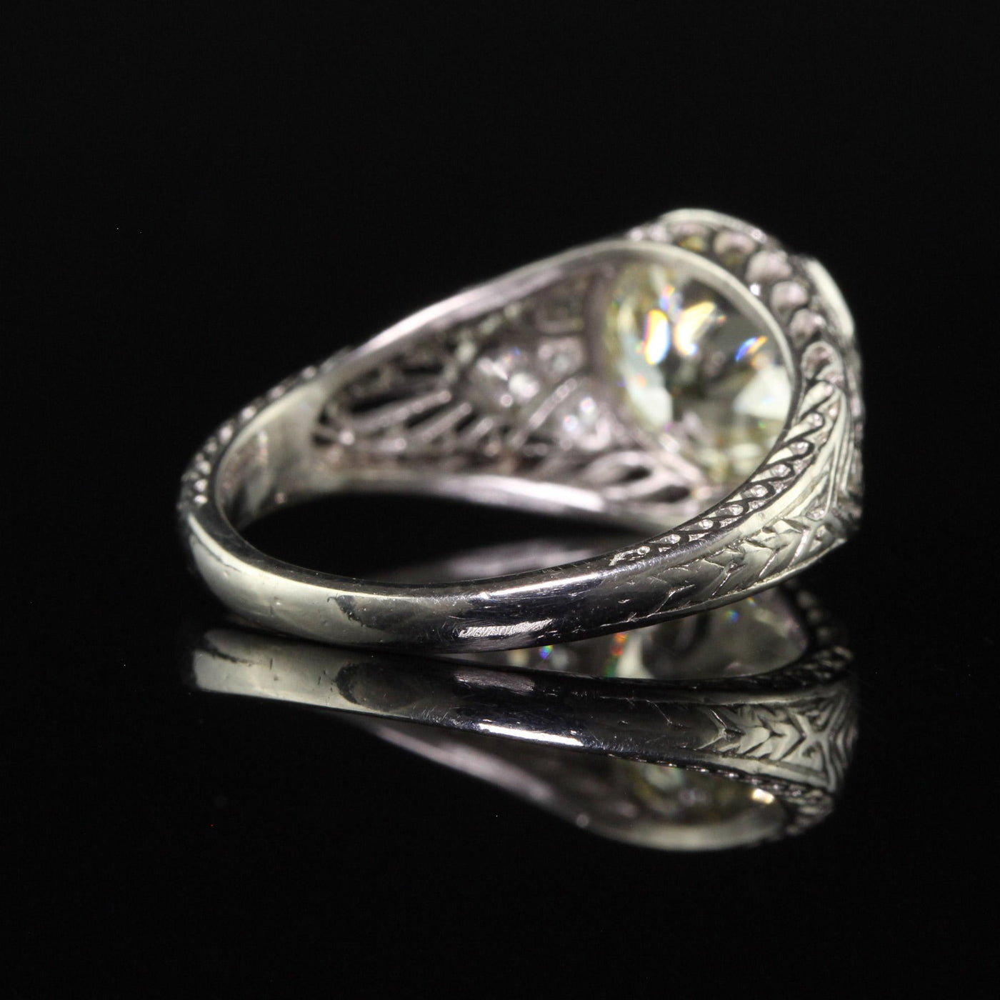 Antique Art Deco Platinum Old European Diamond Filigree Engagement Ring - GIA