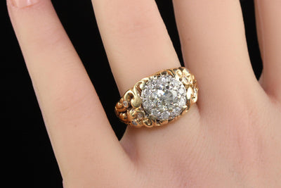 Antique Arts and Crafts 18K Gold Platinum Old Euro Cut Diamond Engagement Ring