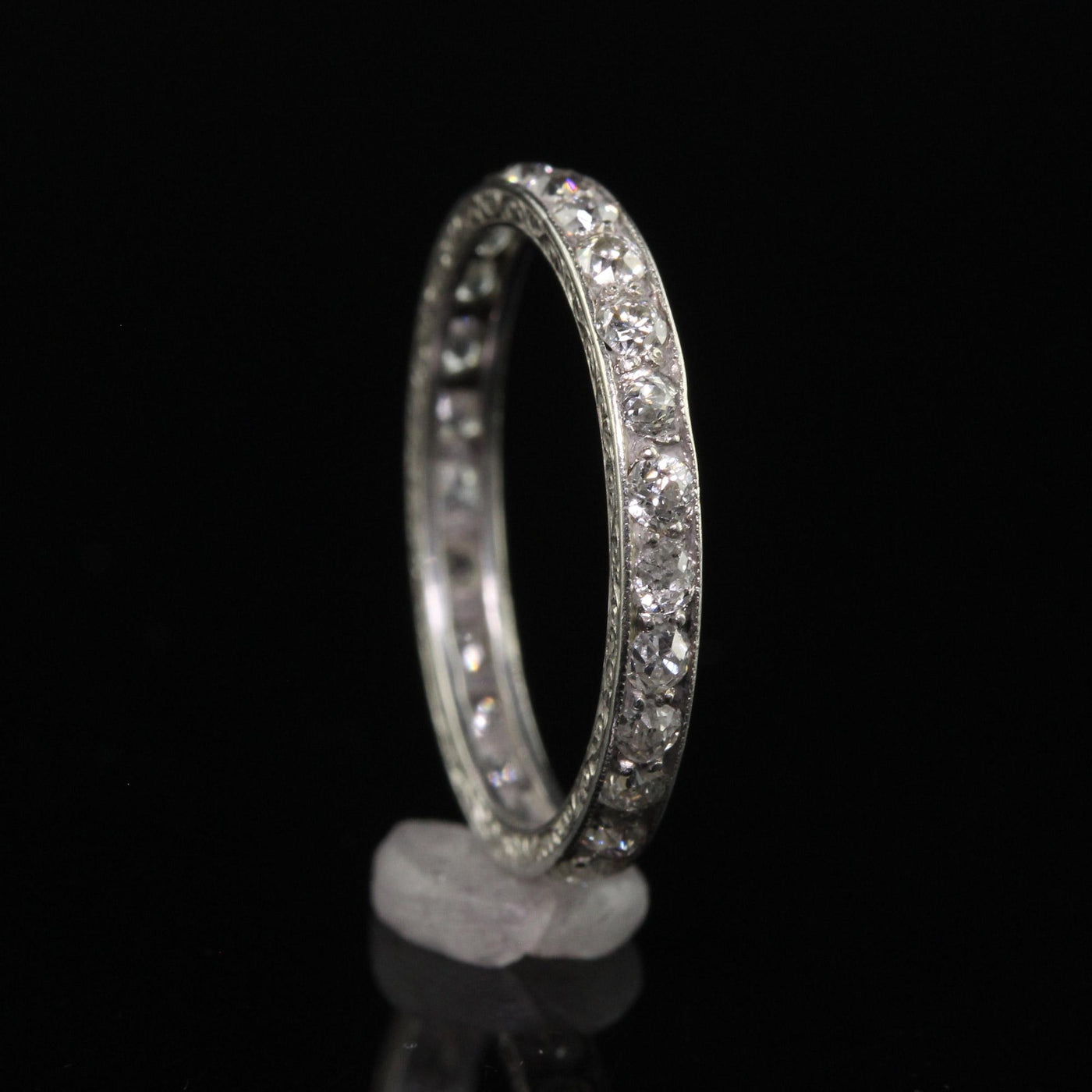 Antique Art Deco Platinum Engraved Old Mine Diamond Eternity Band - Size 5 1/4