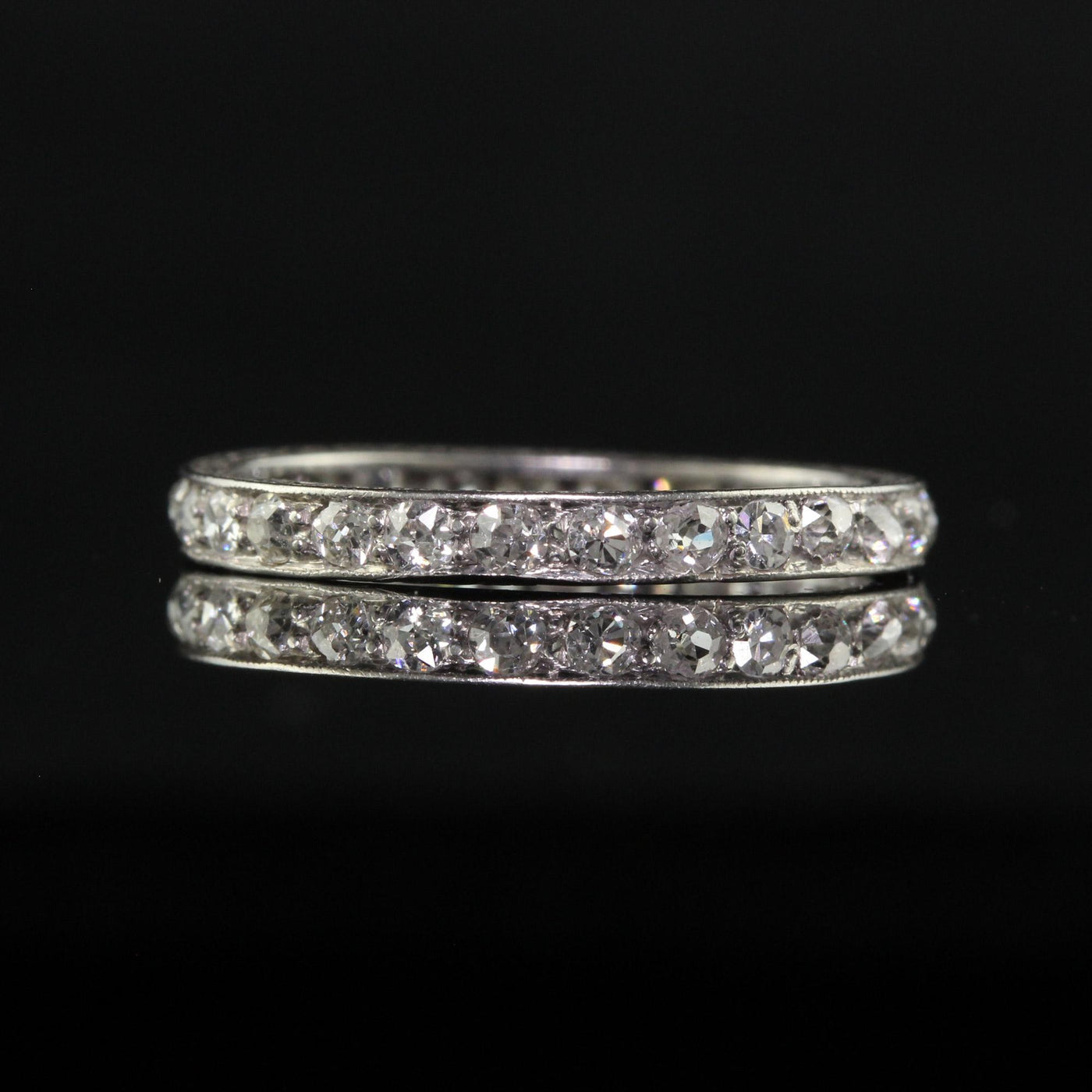 Antique Art Deco Platinum Engraved Old Mine Diamond Eternity Band - Size 5 1/4