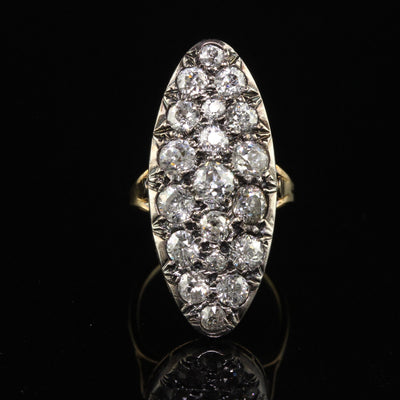 Antique Victorian French 18K Yellow Gold Old Mine Diamond Shield Ring