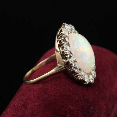 Antique Victorian 14K Yellow Gold Old Mine Diamond and Opal Cocktail Ring