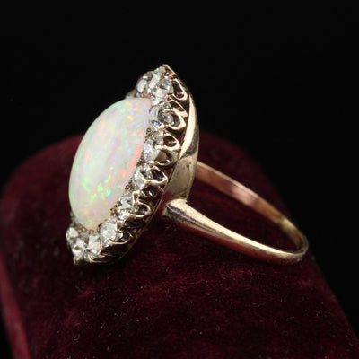 Antique Victorian 14K Yellow Gold Old Mine Diamond and Opal Cocktail Ring