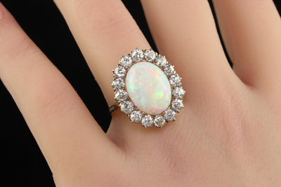 Antique Victorian 14K Yellow Gold Old Mine Diamond and Opal Cocktail Ring