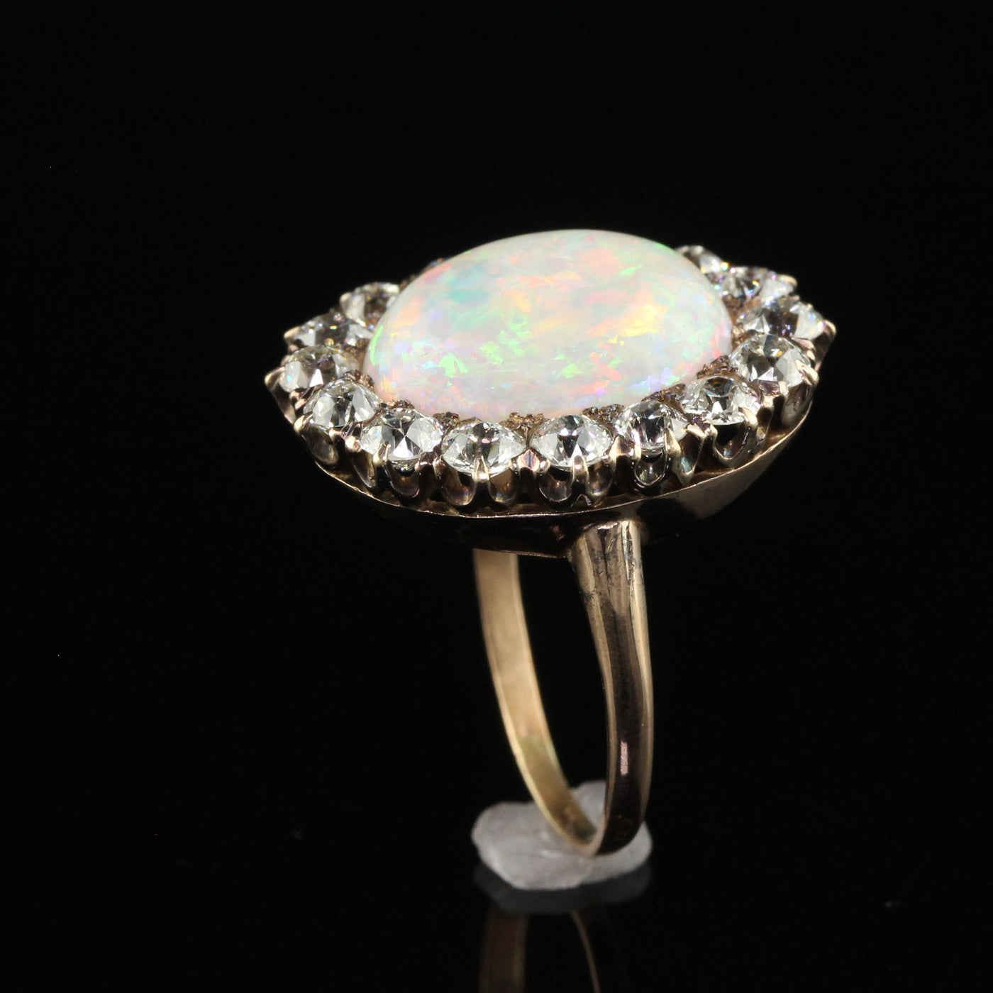 Antique Victorian 14K Yellow Gold Old Mine Diamond and Opal Cocktail Ring