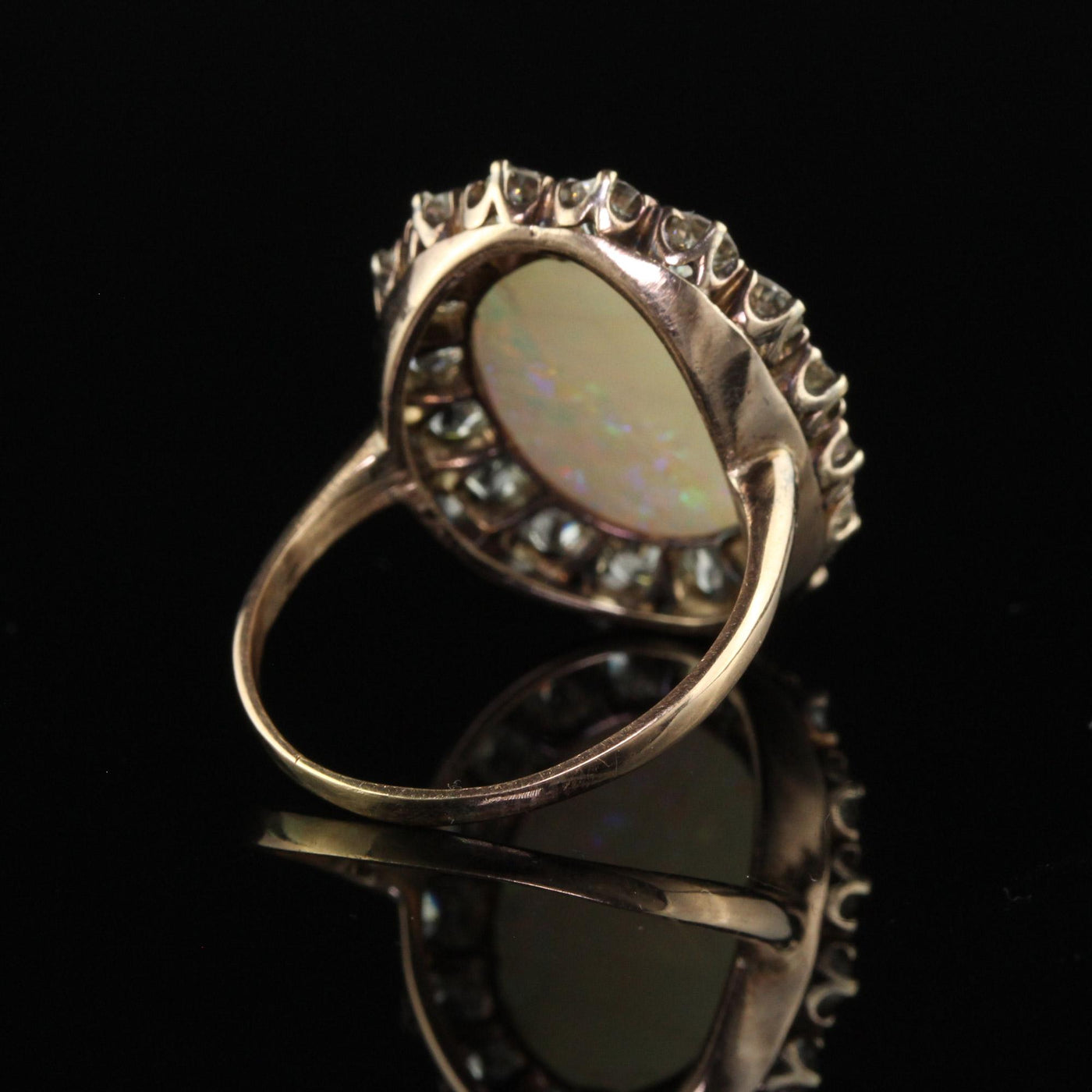 Antique Victorian 14K Yellow Gold Old Mine Diamond and Opal Cocktail Ring