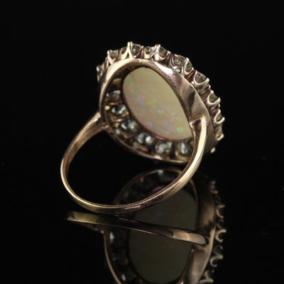 Antique Victorian 14K Yellow Gold Old Mine Diamond and Opal Cocktail Ring