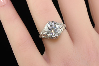 Antique Edwardian Platinum Old Cut Diamond Floral Engagement Ring - GIA