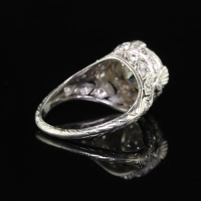 Antique Edwardian Platinum Old Cut Diamond Floral Engagement Ring - GIA