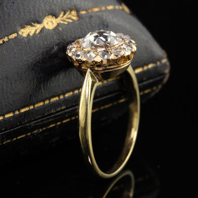 Antique Art Deco 18K Yellow Gold Rose Cut Diamond Engagement Ring - GIA