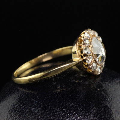 Antique Art Deco 18K Yellow Gold Rose Cut Diamond Engagement Ring - GIA