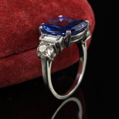 Antique Art Deco Platinum Ceylon No Heat Sapphire Diamond Engagement Ring - GIA