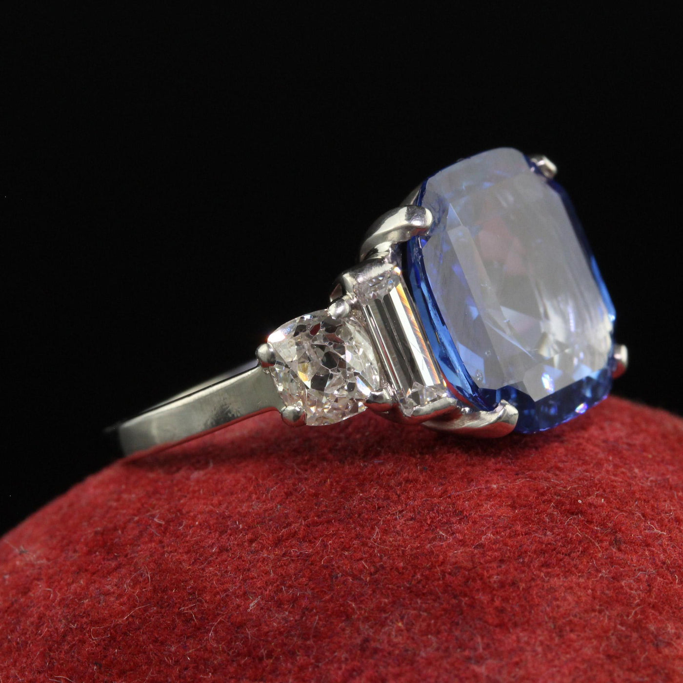 Antique Art Deco Platinum Ceylon No Heat Sapphire Diamond Engagement Ring - GIA