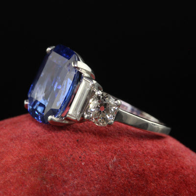 Antique Art Deco Platinum Ceylon No Heat Sapphire Diamond Engagement Ring - GIA