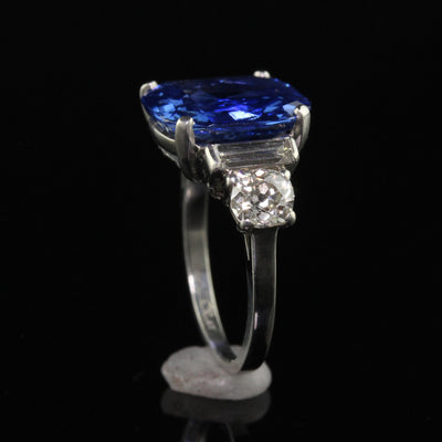 Antique Art Deco Platinum Ceylon No Heat Sapphire Diamond Engagement Ring - GIA