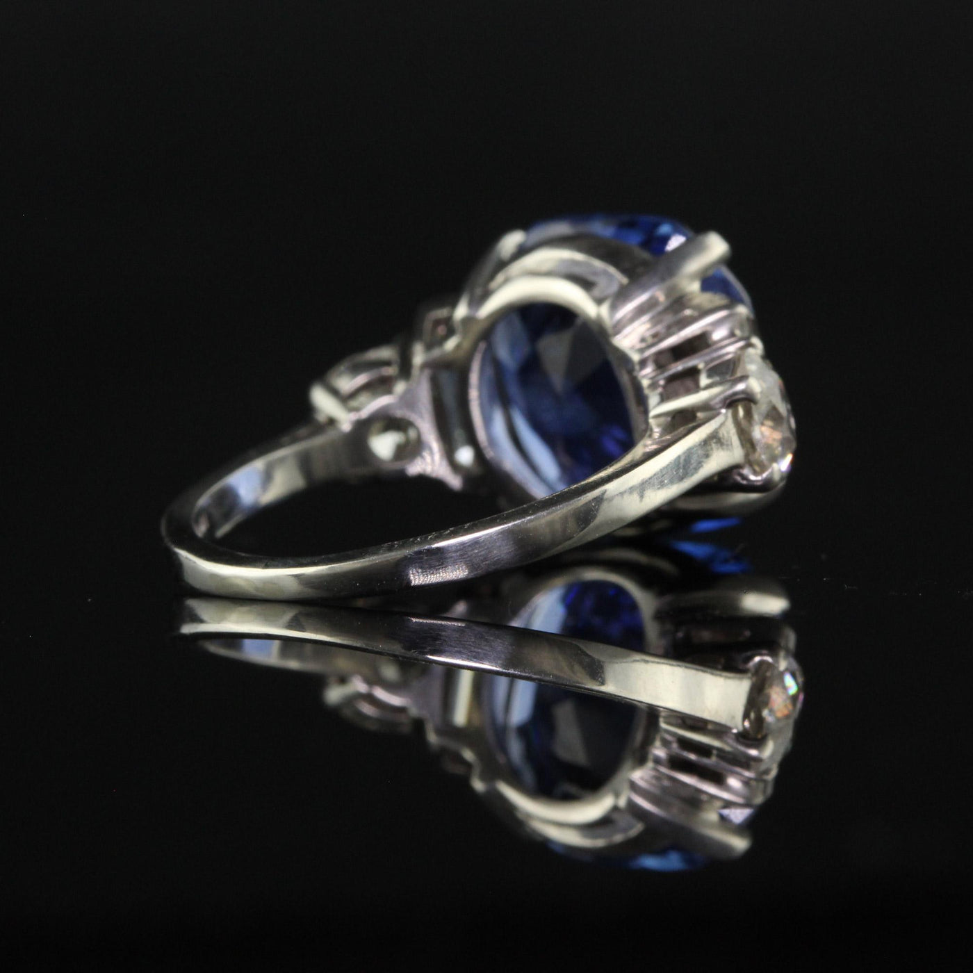 Antique Art Deco Platinum Ceylon No Heat Sapphire Diamond Engagement Ring - GIA