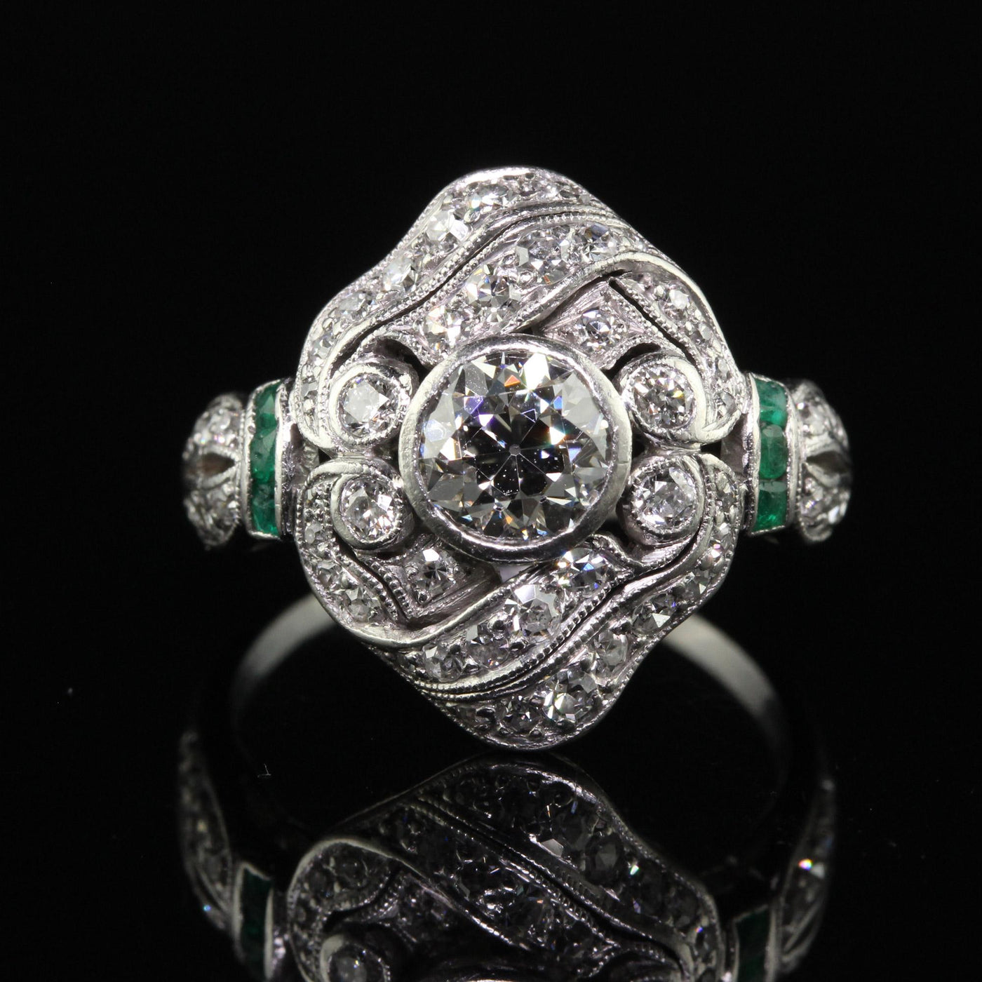 Antique Edwardian J.E. Caldwell Platinum Old Euro Diamond Engagement Ring