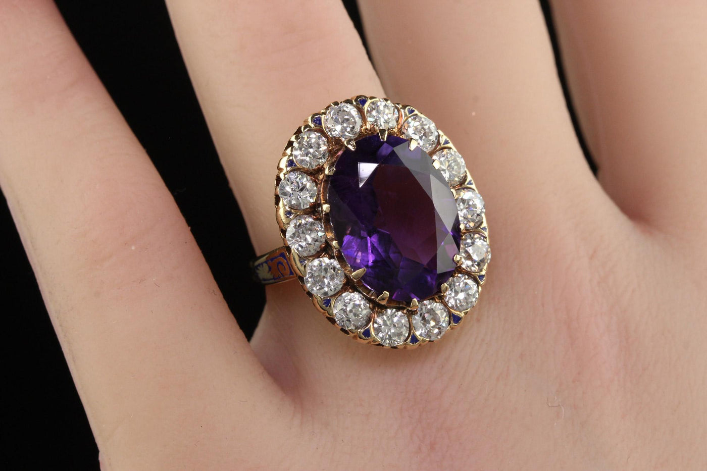 Vintage Estate Victorian Revival 14K Gold Old Euro Diamond and Amethyst Ring