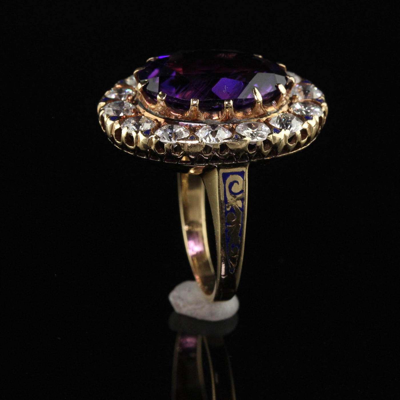 Vintage Estate Victorian Revival 14K Gold Old Euro Diamond and Amethyst Ring