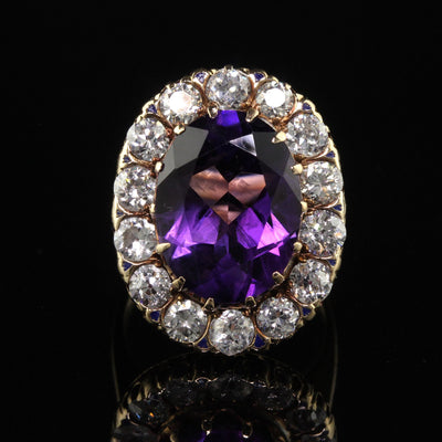 Vintage Estate Victorian Revival 14K Gold Old Euro Diamond and Amethyst Ring