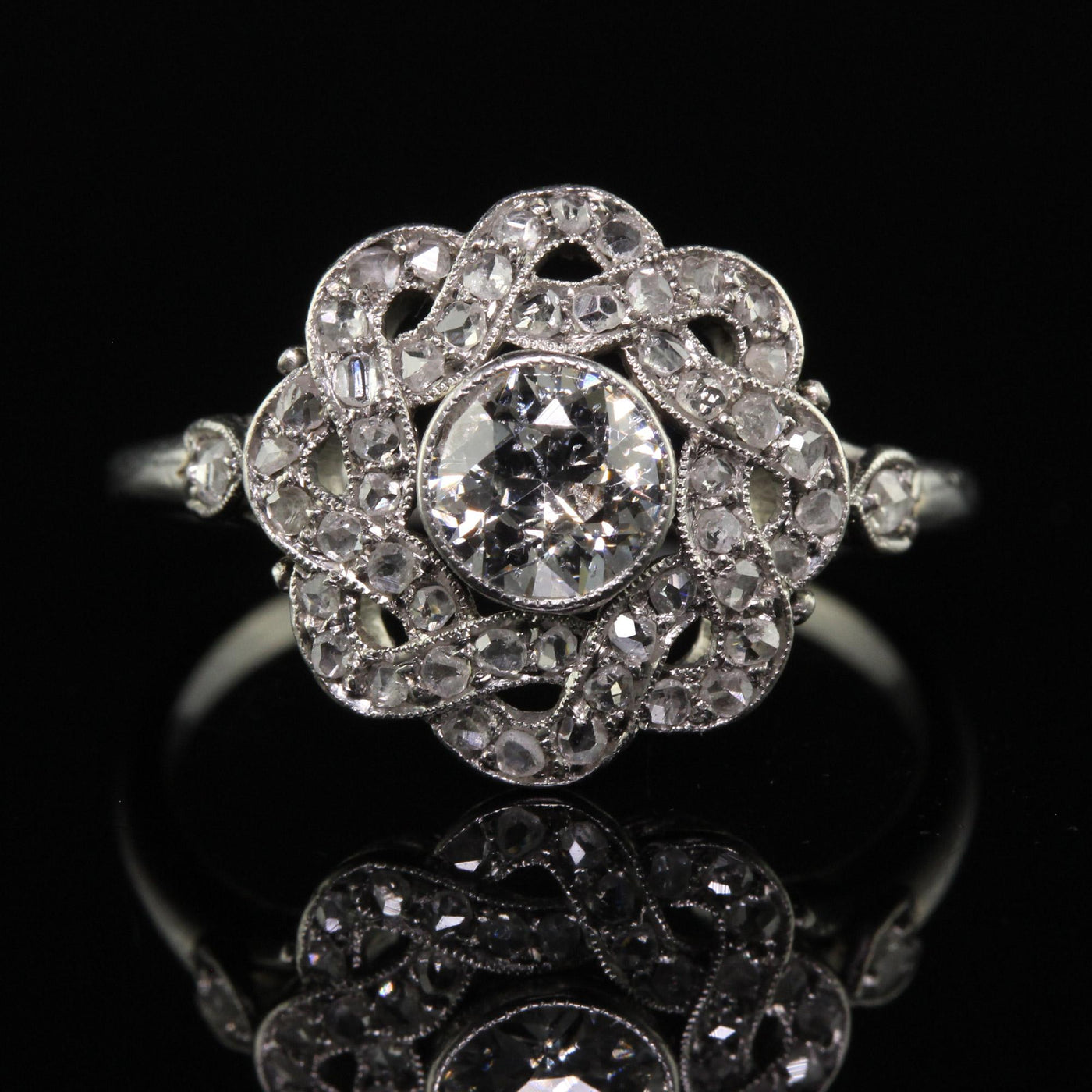 Antique Edwardian French Platinum Old European Diamond Engagement Ring