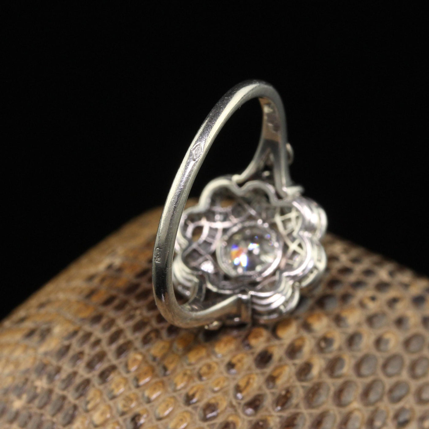 Antique Edwardian French Platinum Old European Diamond Engagement Ring