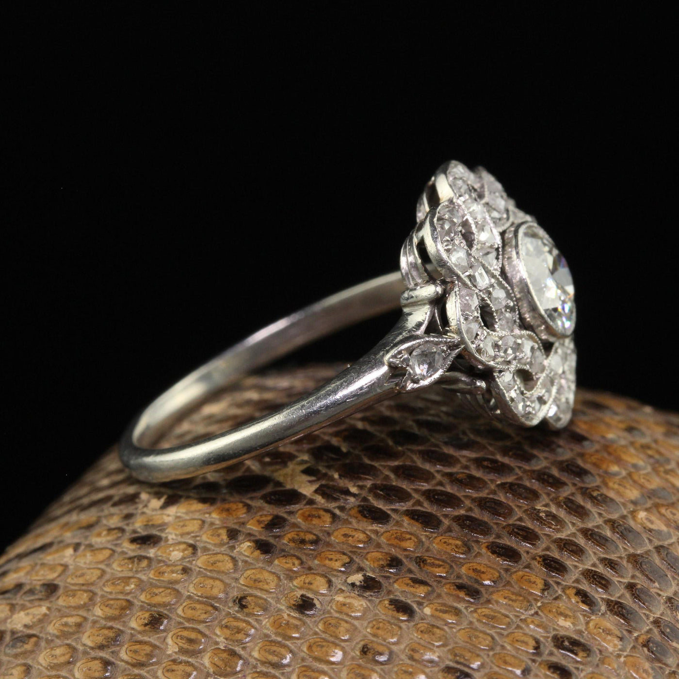 Antique Edwardian French Platinum Old European Diamond Engagement Ring