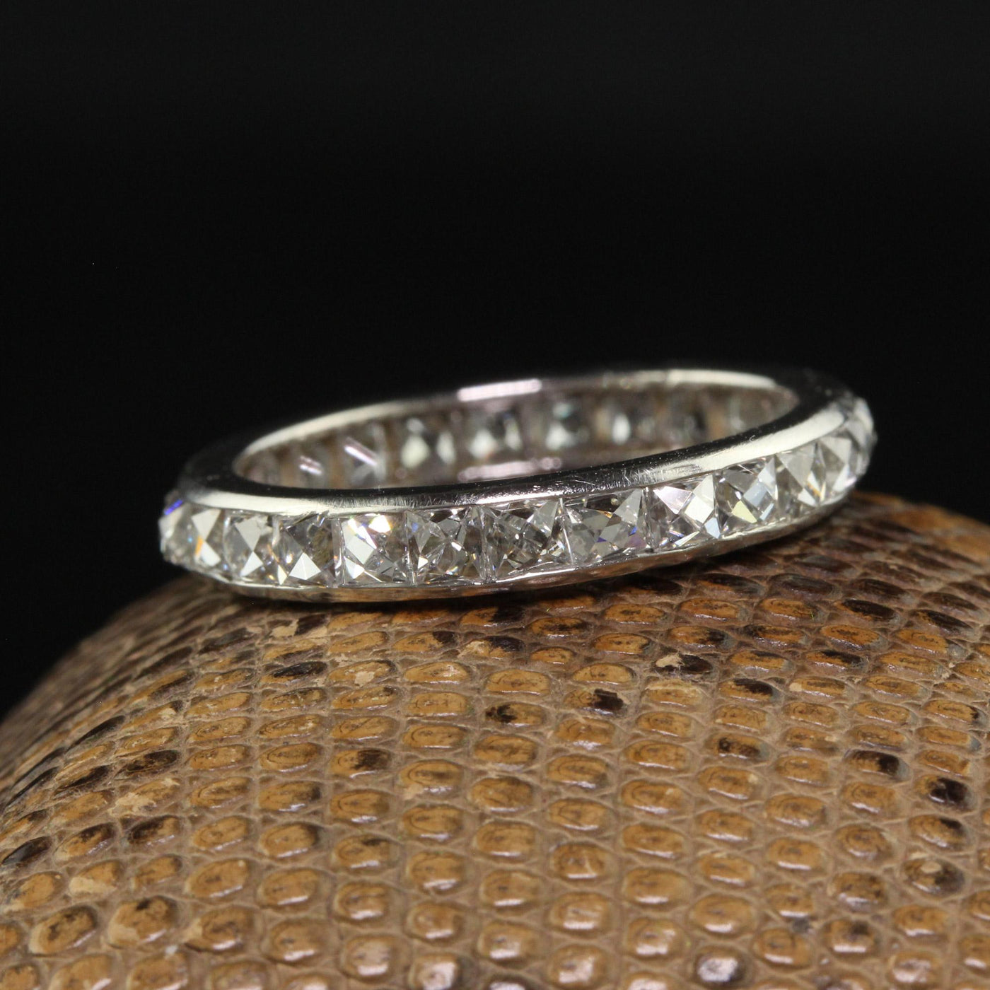 Antique Art Deco Platinum French Cut Diamond Eternity Band Ring - Size 5 3/4