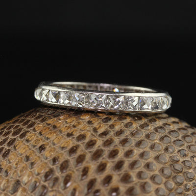 Antique Art Deco Platinum French Cut Diamond Eternity Band Ring - Size 5 3/4