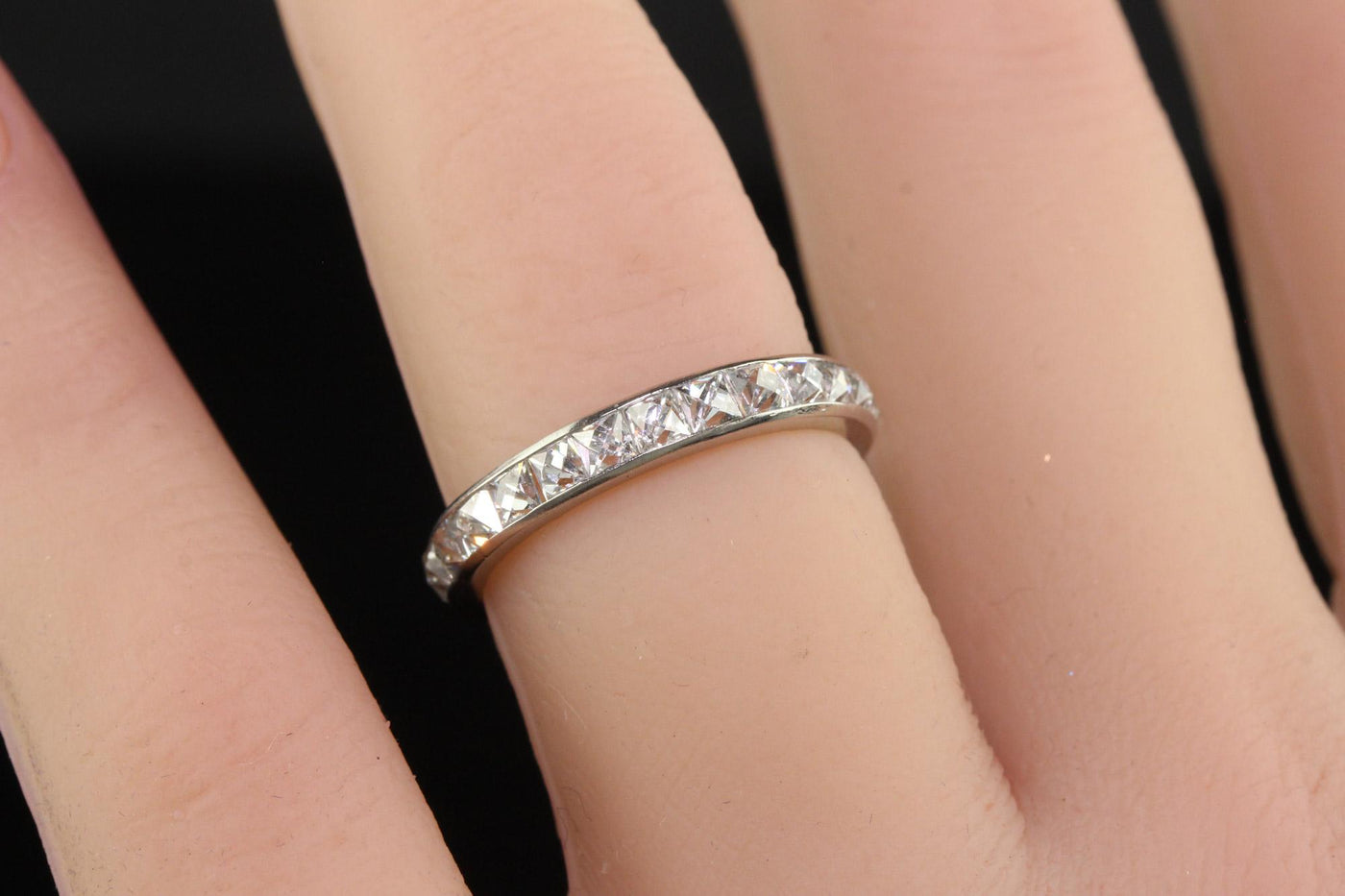 Antique Art Deco Platinum French Cut Diamond Eternity Band Ring - Size 5 3/4