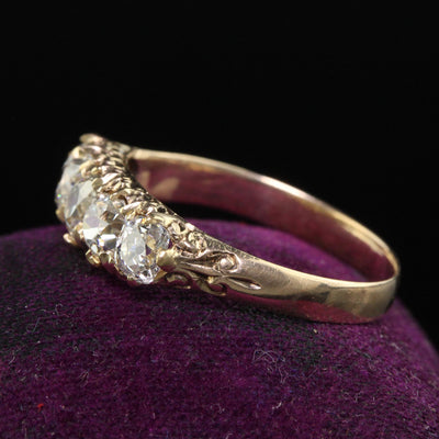 Antique Victorian 10K Yellow Gold Old Mine Diamond Five Stone Band - Size 9 1/4