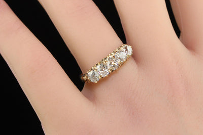 Antique Victorian 10K Yellow Gold Old Mine Diamond Five Stone Band - Size 9 1/4