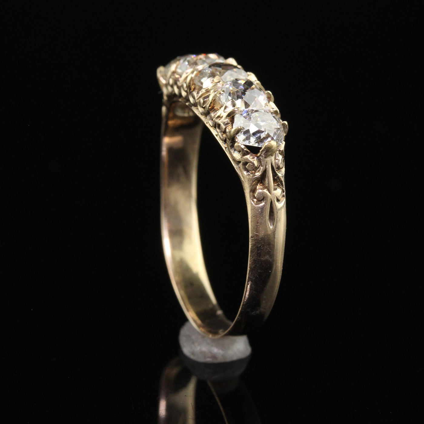 Antique Victorian 10K Yellow Gold Old Mine Diamond Five Stone Band - Size 9 1/4