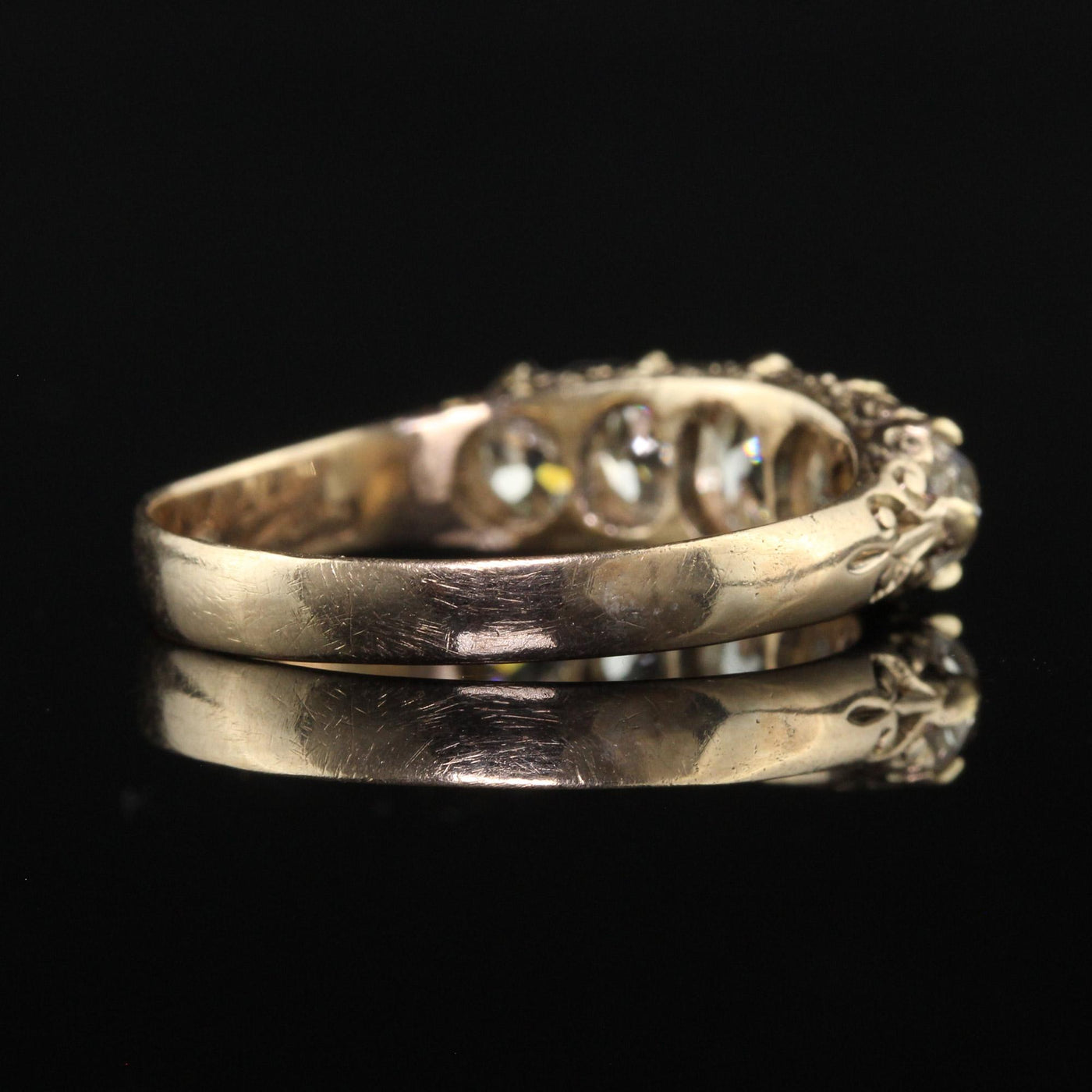 Antique Victorian 10K Yellow Gold Old Mine Diamond Five Stone Band - Size 9 1/4