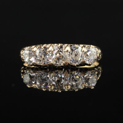 Antique Victorian 10K Yellow Gold Old Mine Diamond Five Stone Band - Size 9 1/4