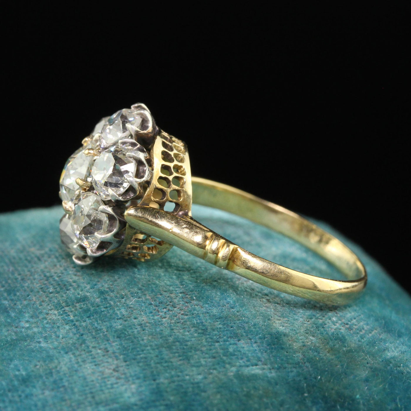 Antique Victorian 18K Gold and Silver Top Old Euro Diamond Engagement Ring - GIA