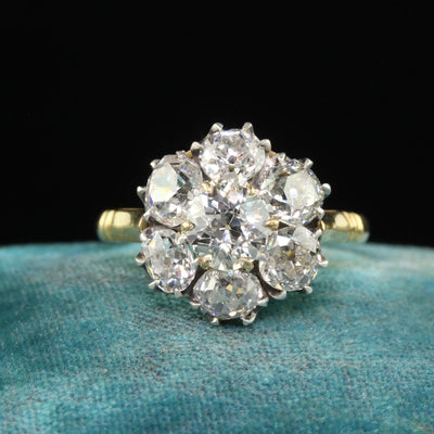 Antique Victorian 18K Gold and Silver Top Old Euro Diamond Engagement Ring - GIA