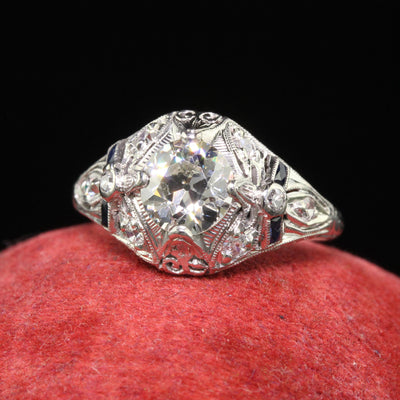 Antique Art Deco Old European Cut Diamond Filigree Floral Engagement Ring - GIA