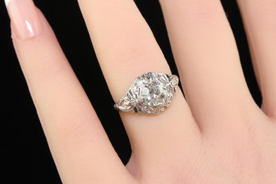 Antique Art Deco Old European Cut Diamond Filigree Floral Engagement Ring - GIA