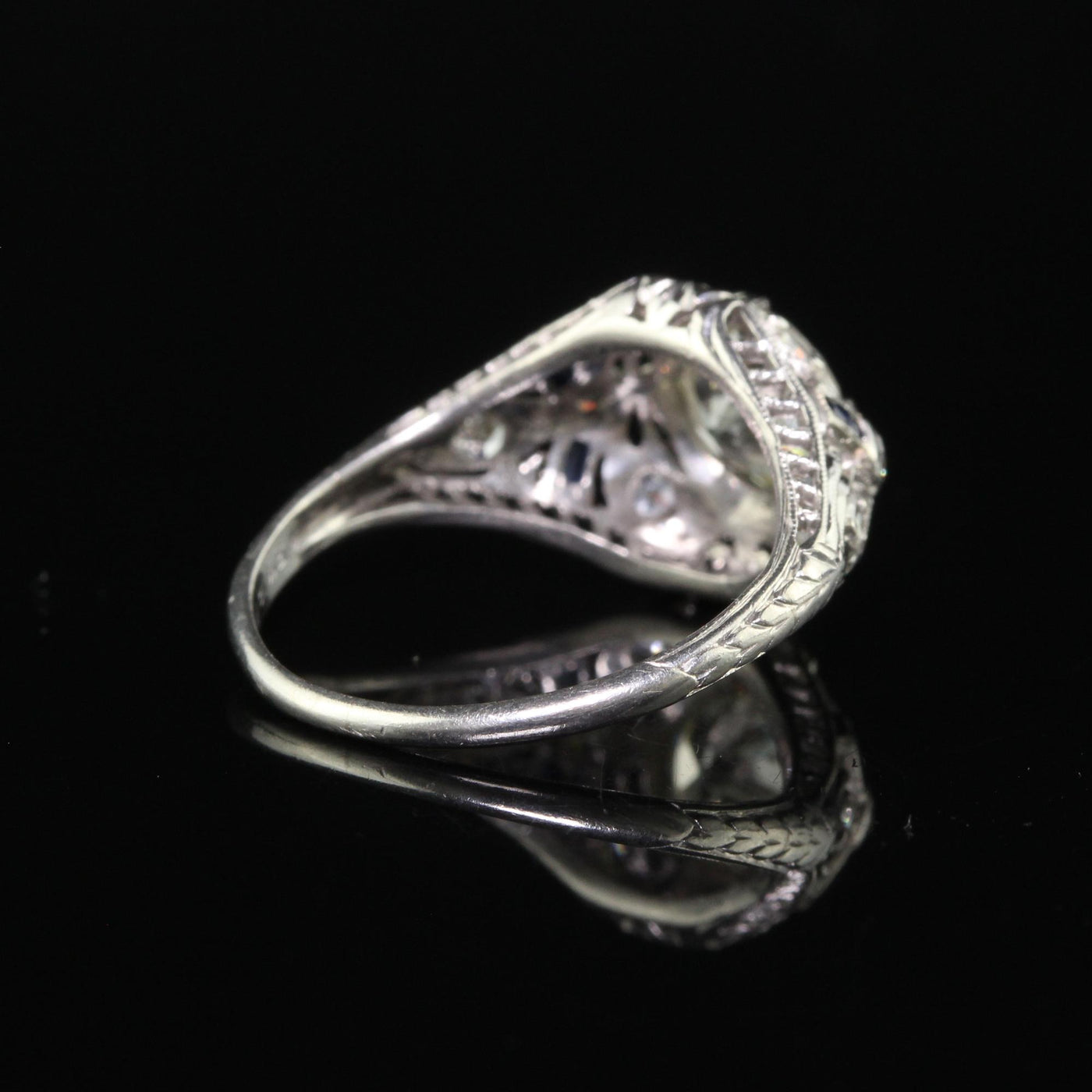 Antique Art Deco Old European Cut Diamond Filigree Floral Engagement Ring - GIA