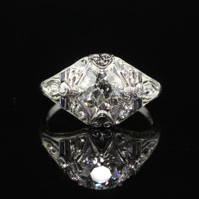 Antique Art Deco Old European Cut Diamond Filigree Floral Engagement Ring - GIA