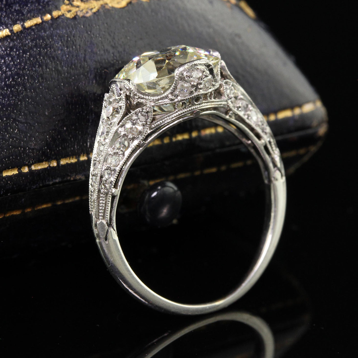 Antique Edwardian Platinum Old European Cut Diamond Engagement Ring - GIA