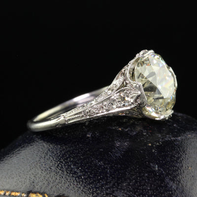 Antique Edwardian Platinum Old European Cut Diamond Engagement Ring - GIA