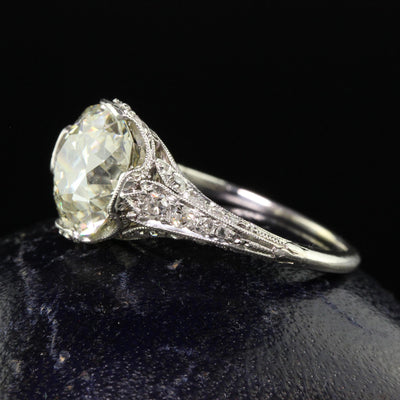 Antique Edwardian Platinum Old European Cut Diamond Engagement Ring - GIA