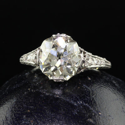 Antique Edwardian Platinum Old European Cut Diamond Engagement Ring - GIA