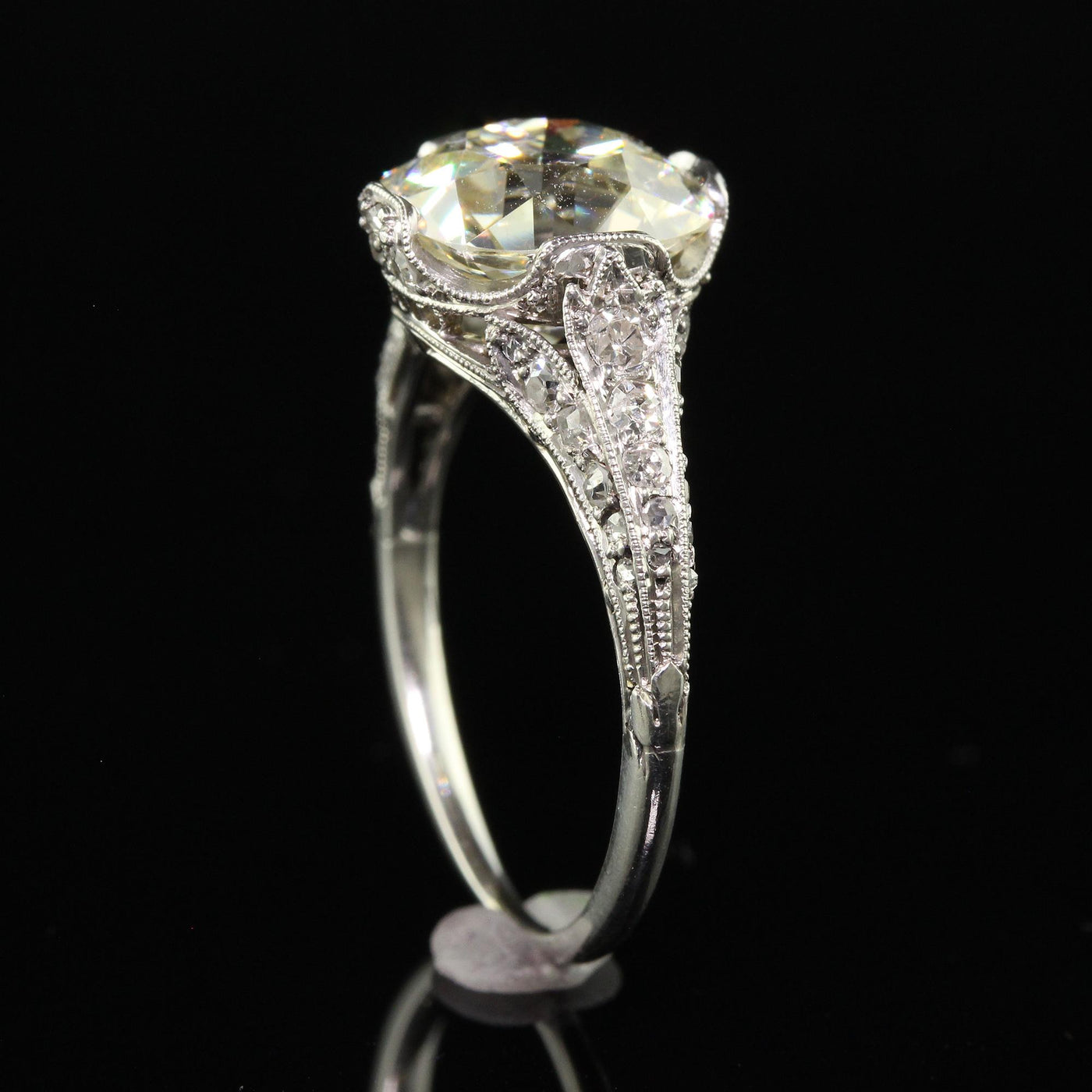 Antique Edwardian Platinum Old European Cut Diamond Engagement Ring - GIA