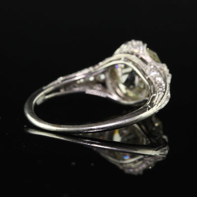 Antique Edwardian Platinum Old European Cut Diamond Engagement Ring - GIA