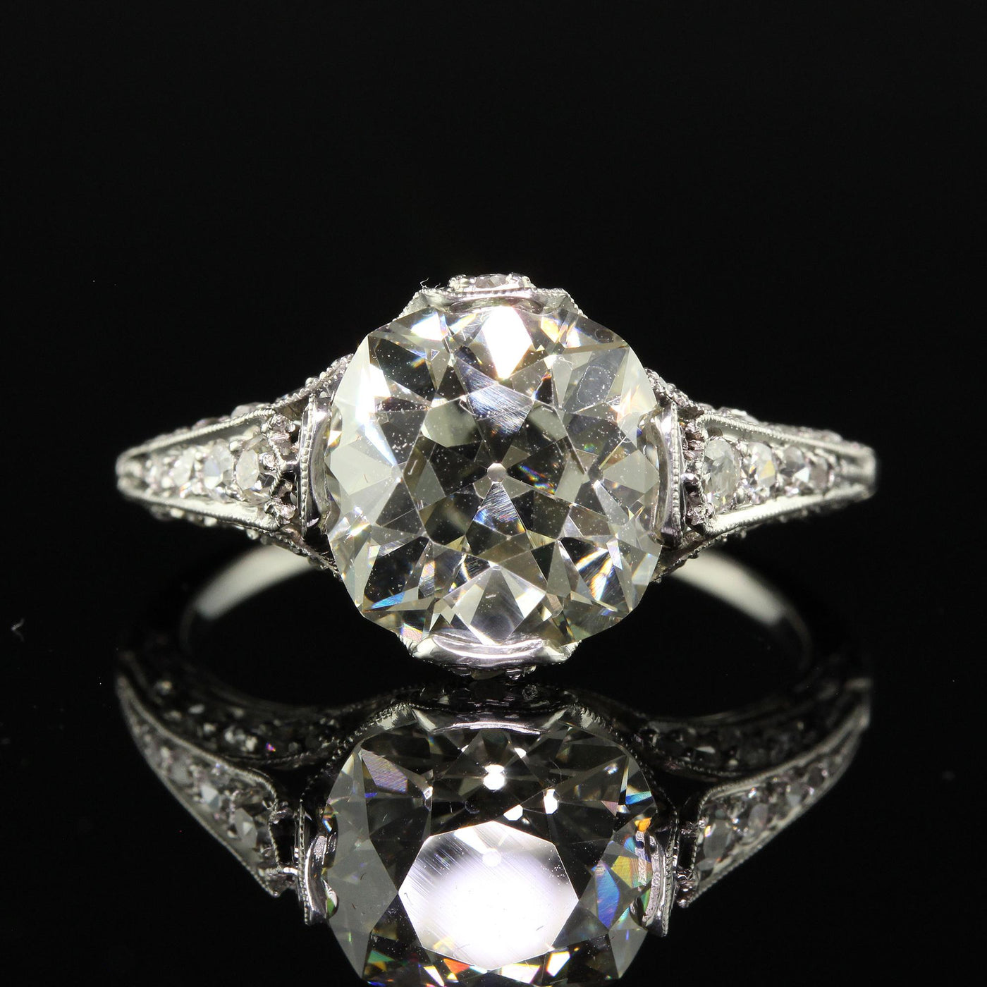 Antique Edwardian Platinum Old European Cut Diamond Engagement Ring - GIA