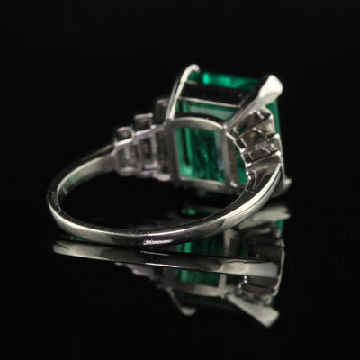 Antique Art Deco Colombian Natural Emerald and Baguette Diamond Ring - GIA