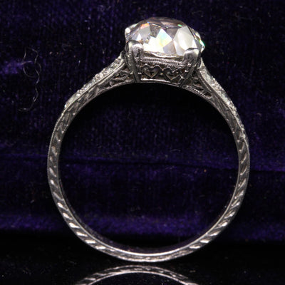 Antique Edwardian Platinum Old Mine Diamond Filigree Engagement Ring - GIA